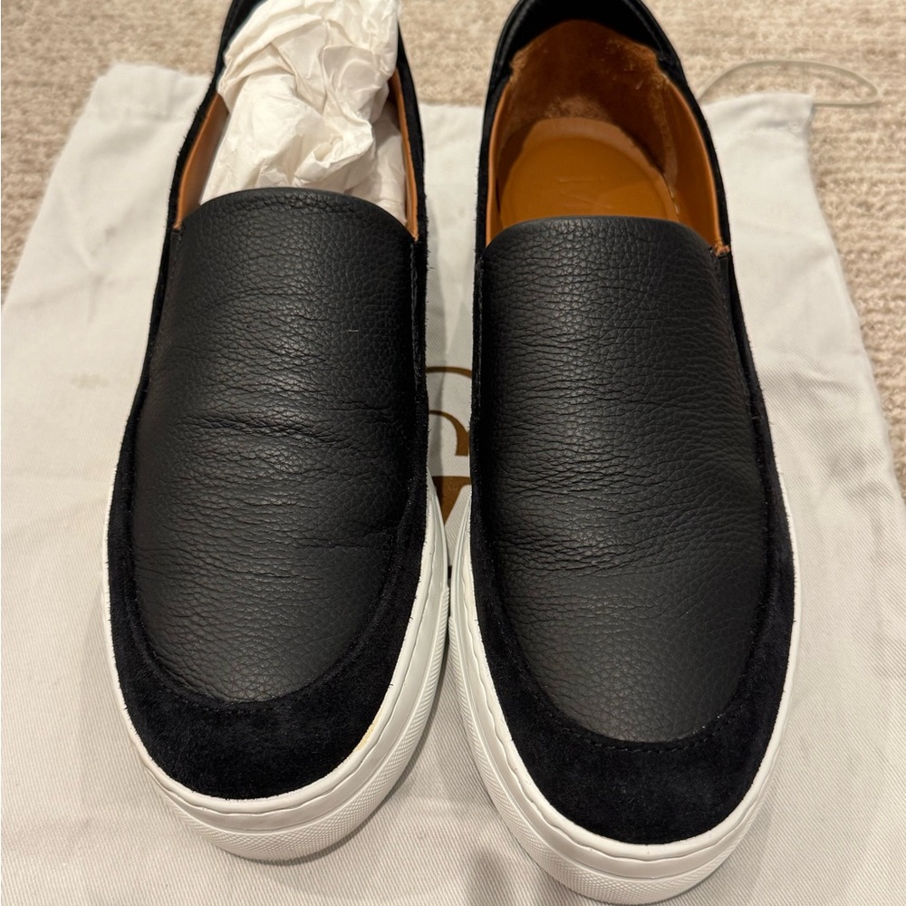M.Gemi Black Leather & Suede Slip-On Loafers White Sole Size 39 EU Womens